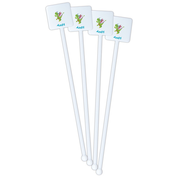 Dragons White Plastic Stir Stick - Double Sided - Square - Front