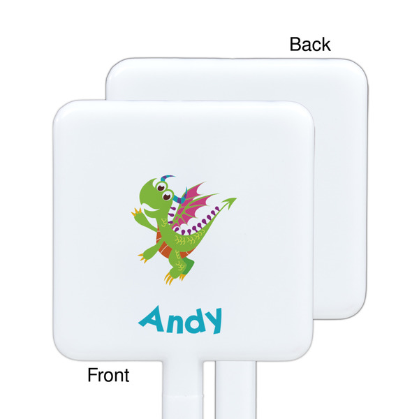 Dragons White Plastic Stir Stick - Single Sided - Square - Approval