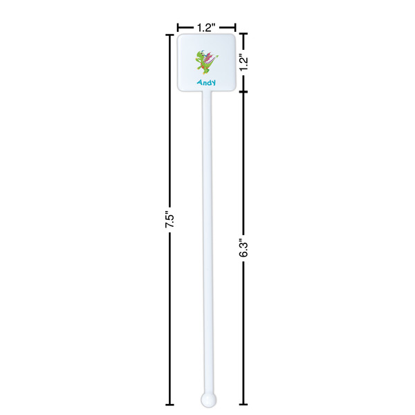Dragons White Plastic Stir Stick - Square - Dimensions