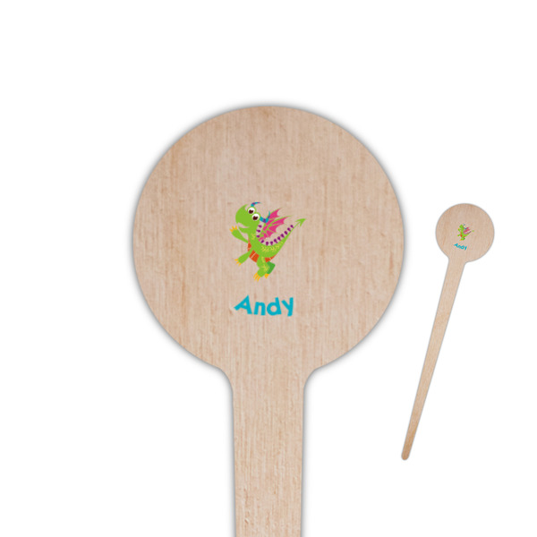 Custom Dragons 4" Round Wooden Food Picks - Single Sided (Personalized)