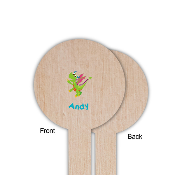 Dragons Wooden 6" Food Pick - Round - Single Sided - Front & Back