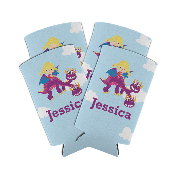 Custom Girl Flying on a Dragon Can Cooler (tall 12 oz) - Set of 4 (Personalized)