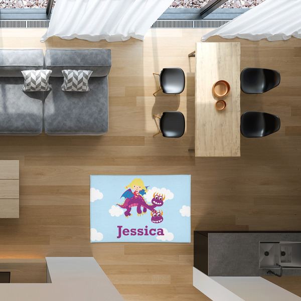 Girl Flying on a Dragon 2'x3' Indoor Area Rugs - IN CONTEXT