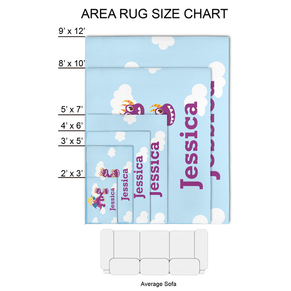 Girl Flying on a Dragon 2'x3' Indoor Area Rugs - Size Chart