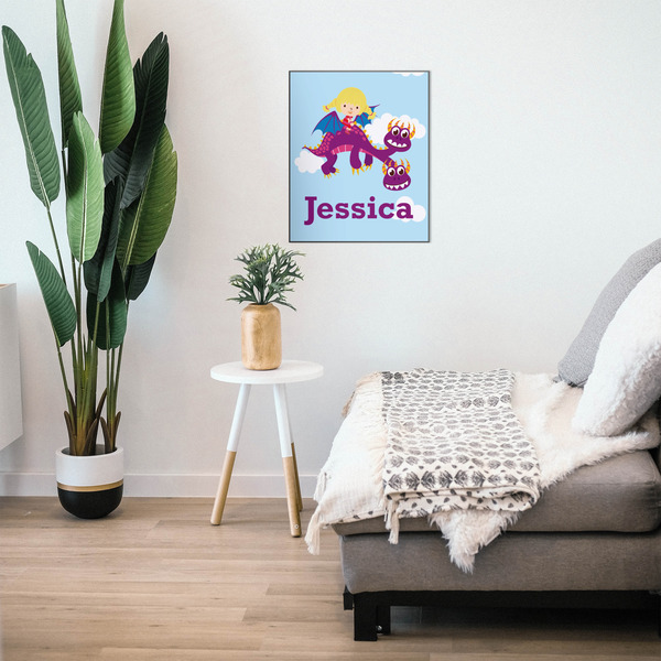 Girl Flying on a Dragon 20x24 Wood Print - In Context