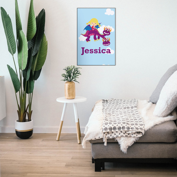 Girl Flying on a Dragon 20x30 Wood Print - In Context