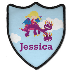 Girl Flying on a Dragon Iron On Shield Patch B w/ Name or Text
