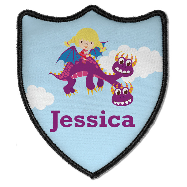 Custom Girl Flying on a Dragon Iron On Shield Patch B w/ Name or Text