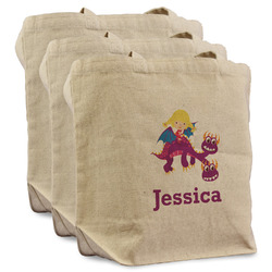 Girl Flying on a Dragon Reusable Cotton Grocery Bags - Set of 3 (Personalized)
