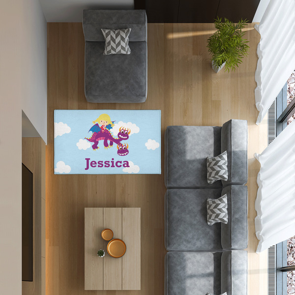 Girl Flying on a Dragon 3'x5' Indoor Area Rugs - IN CONTEXT