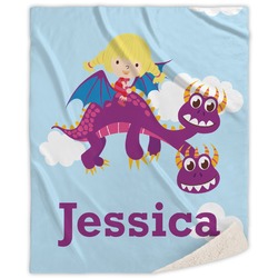 Girl Flying on a Dragon Sherpa Throw Blanket (Personalized)
