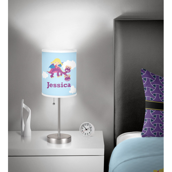 Girl Flying on a Dragon 7 inch drum lamp shade - in room