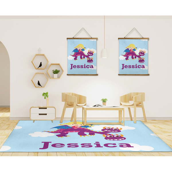Girl Flying on a Dragon 8'x10' Indoor Area Rugs - IN CONTEXT