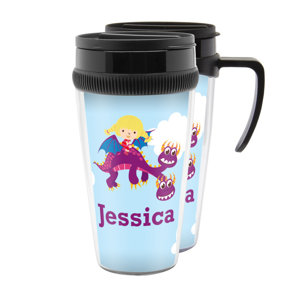 Custom Girl Flying on a Dragon Acrylic Travel Mug (Personalized)