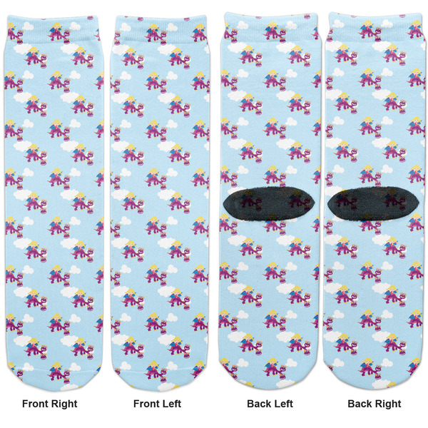 Girl Flying on a Dragon Adult Crew Socks - Double Pair - Front and Back - Apvl