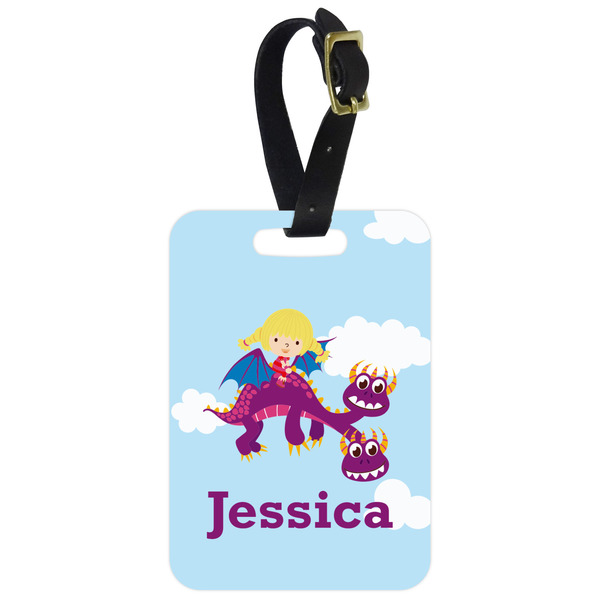 Custom Girl Flying on a Dragon Metal Luggage Tag w/ Name or Text