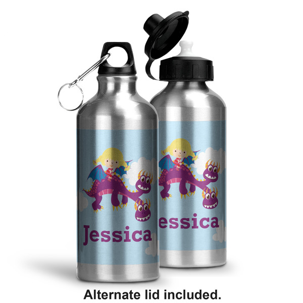 Girl Flying on a Dragon Aluminum Water Bottle - Alternate lid options