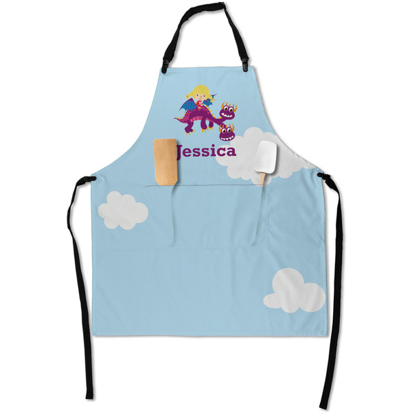 Custom Girl Flying on a Dragon Apron With Pockets w/ Name or Text