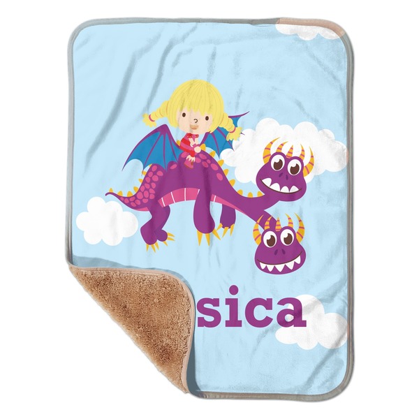 Custom Girl Flying on a Dragon Sherpa Baby Blanket - 30" x 40" w/ Name or Text