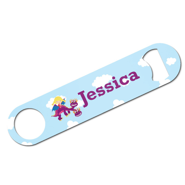 Custom Girl Flying on a Dragon Bar Bottle Opener w/ Name or Text