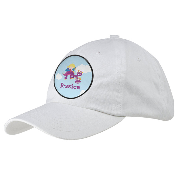 Custom Girl Flying on a Dragon Baseball Cap - White (Personalized)