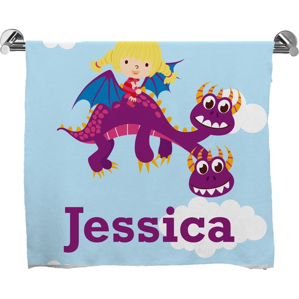 Custom Girl Flying on a Dragon Bath Towel (Personalized)