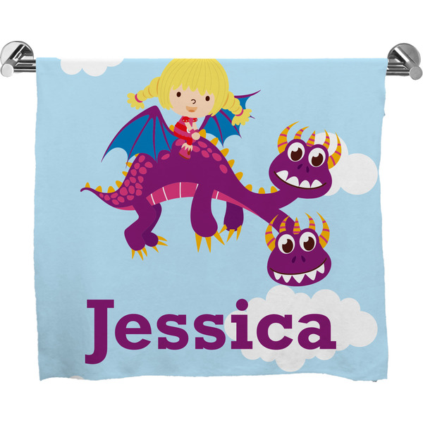 Custom Girl Flying on a Dragon Bath Towel (Personalized)