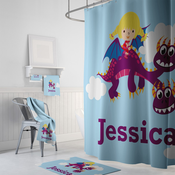 Girl Flying on a Dragon Bath Towel Sets - 3-piece - In Context