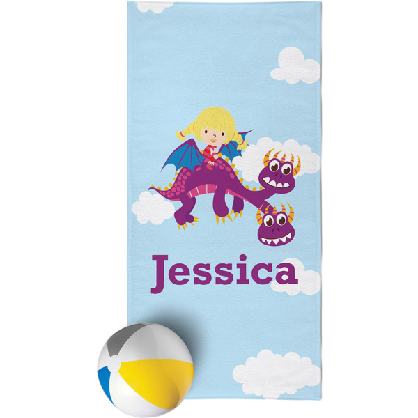 Custom Girl Flying on a Dragon Beach Towel (Personalized)