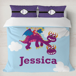 Girl Flying on a Dragon Duvet Cover Set - King (Personalized)