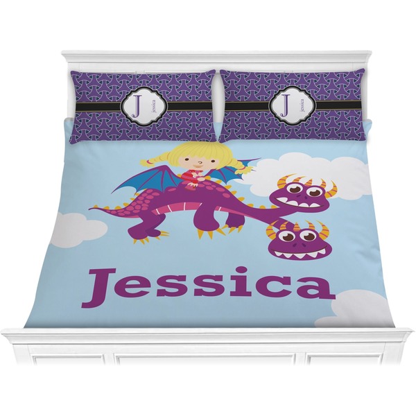 Custom Girl Flying on a Dragon Comforter Set - King (Personalized)