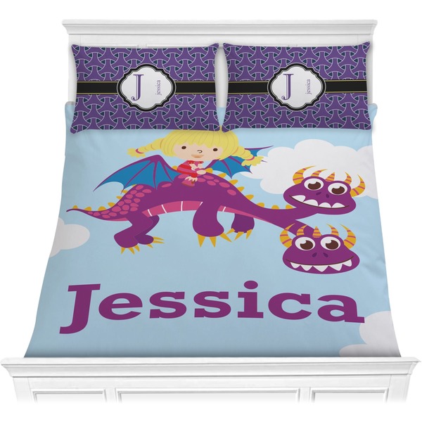 Custom Girl Flying on a Dragon Comforter Set - Full / Queen (Personalized)