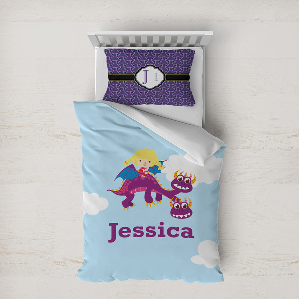 Custom Girl Flying on a Dragon Duvet Cover Set - Twin XL (Personalized)