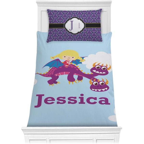 Custom Girl Flying on a Dragon Comforter Set - Twin (Personalized)
