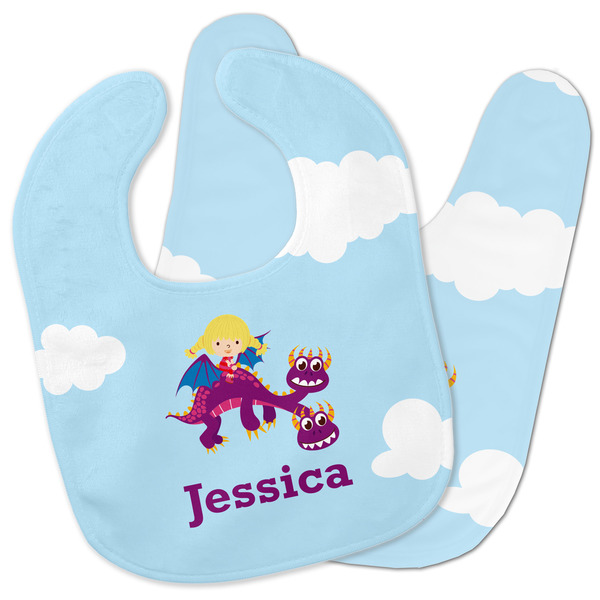 Custom Girl Flying on a Dragon Baby Bib w/ Name or Text