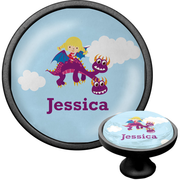 Custom Girl Flying on a Dragon Cabinet Knob (Black) (Personalized)