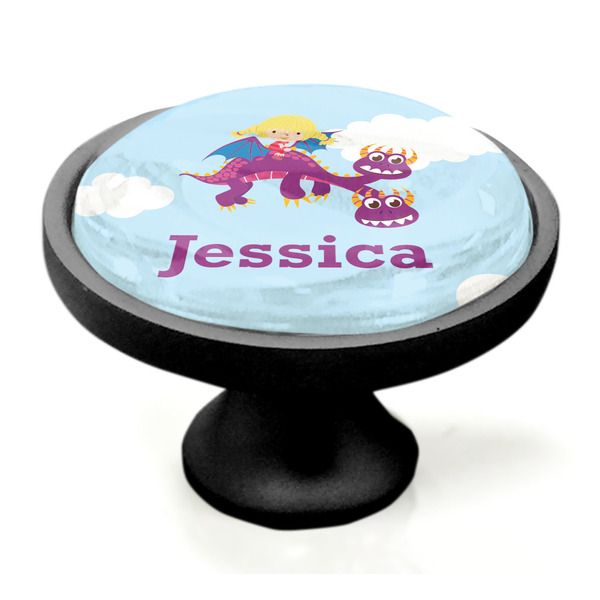 Girl Flying on a Dragon Black Custom Cabinet Knob (Side)