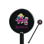 Girl Flying on a Dragon 5.5" Round Plastic Stir Sticks - Black - Double Sided (Personalized)