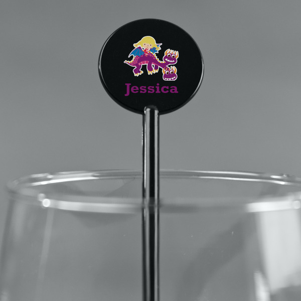 Girl Flying on a Dragon Black Plastic 5.5" Stir Stick - Round - Main