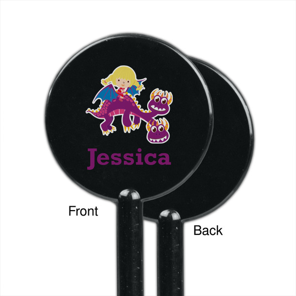 Girl Flying on a Dragon Black Plastic 5.5" Stir Stick - Single Sided - Round - Front & Back