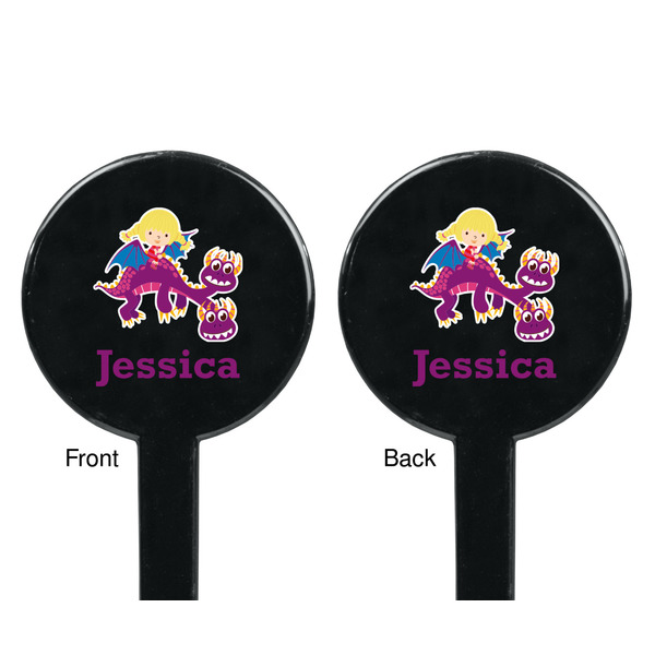 Girl Flying on a Dragon Black Plastic 7" Stir Stick - Double Sided - Round - Front & Back