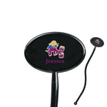 Girl Flying on a Dragon 7" Oval Plastic Stir Sticks - Black - Single Sided (Personalized)