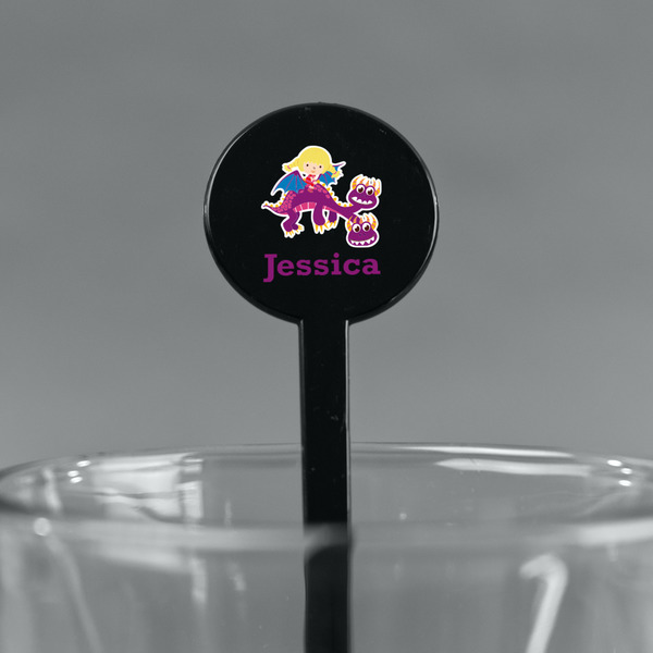 Girl Flying on a Dragon Black Plastic 7" Stir Stick - Round - Main