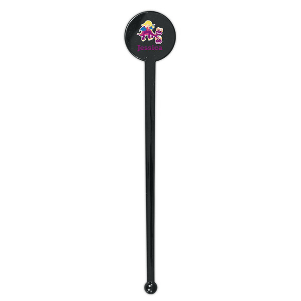 Girl Flying on a Dragon Black Plastic 7" Stir Stick - Round - Single Stick