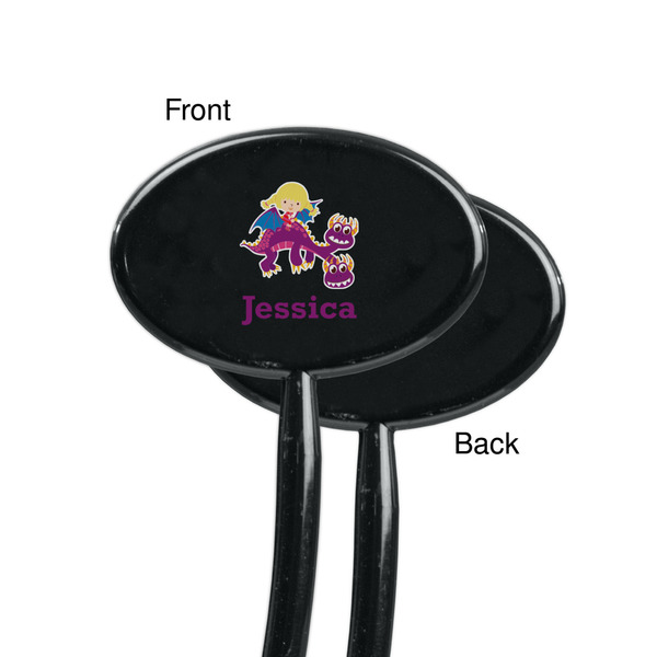Girl Flying on a Dragon Black Plastic 7" Stir Stick - Single Sided - Oval - Front & Back