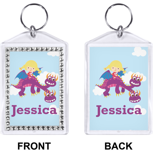 Girl Flying on a Dragon Bling Keychain (Front + Back)