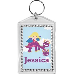 Girl Flying on a Dragon Bling Keychain (Personalized)