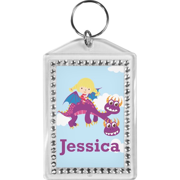 Custom Girl Flying on a Dragon Bling Keychain (Personalized)