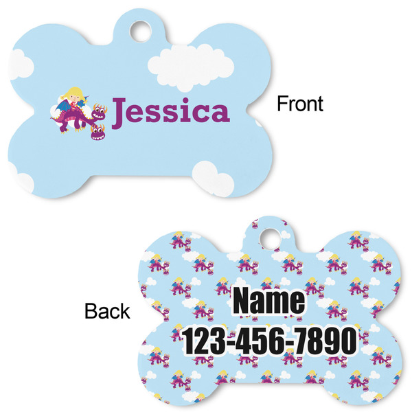 Girl Flying on a Dragon Bone Shaped Dog ID Tag - Large - Approval