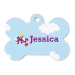 Girl Flying on a Dragon Bone Shaped Dog ID Tag - Large (Personalized)